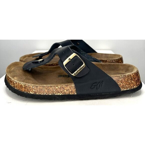 SoftMoc Womens Thong Sandals Leather Flats Brass Buckle Summer Black Size 10 - Picture 3 of 11